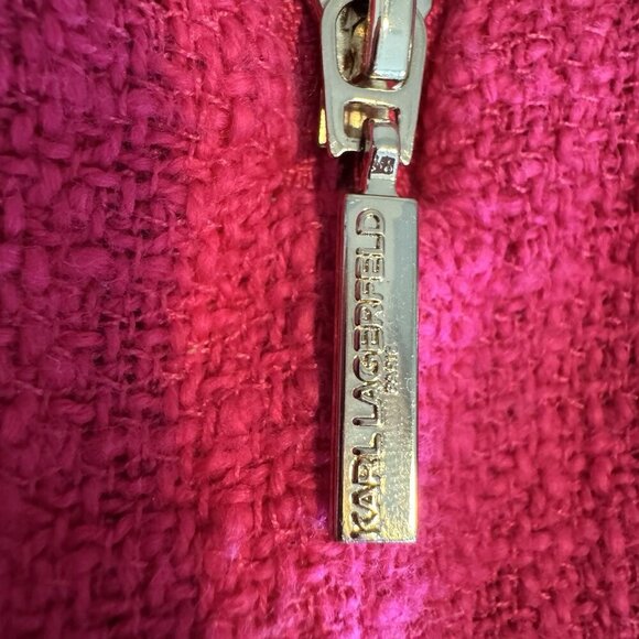 KARL LAGERFELD Paris Tweed Short Sleeve Dress Size Medium Hot Pink Gold Classy - Picture 7 of 16